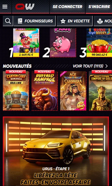 Version mobile du casino QuickWin